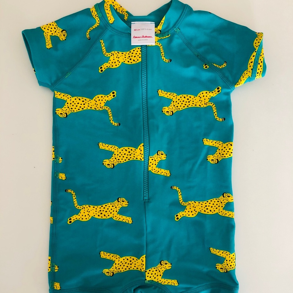 Hanna Andersson Teal and Yellow Kids Swim One Piece - Picture 2 of 7
